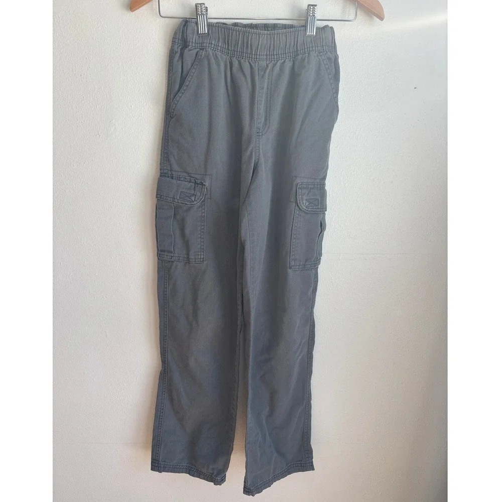 The Childrens Place Boys Gray Cotton Twill Cargo Pants Adjustable‎ Waist Size 12